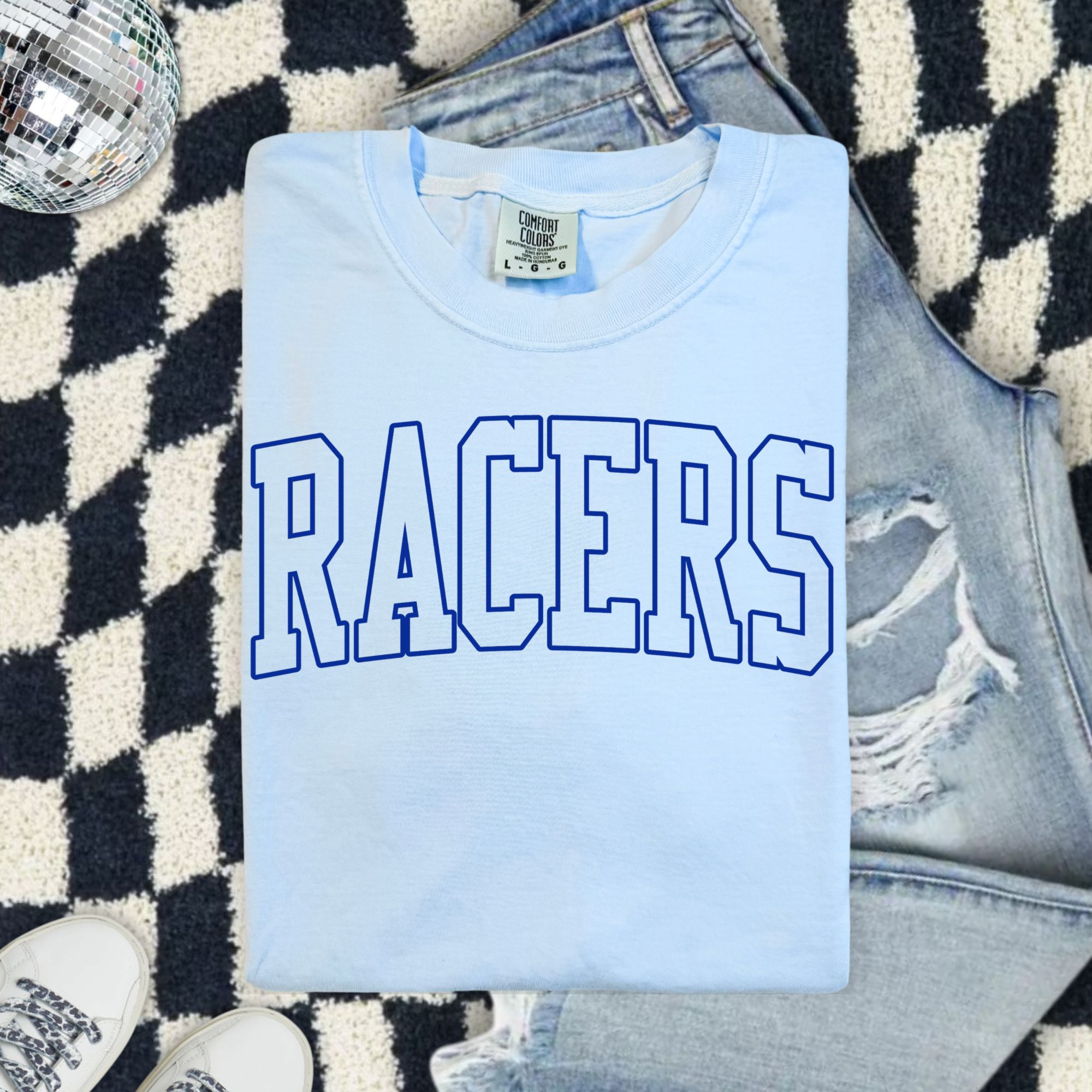 Racers Vintage College Tee — White Graphic T-Shirt