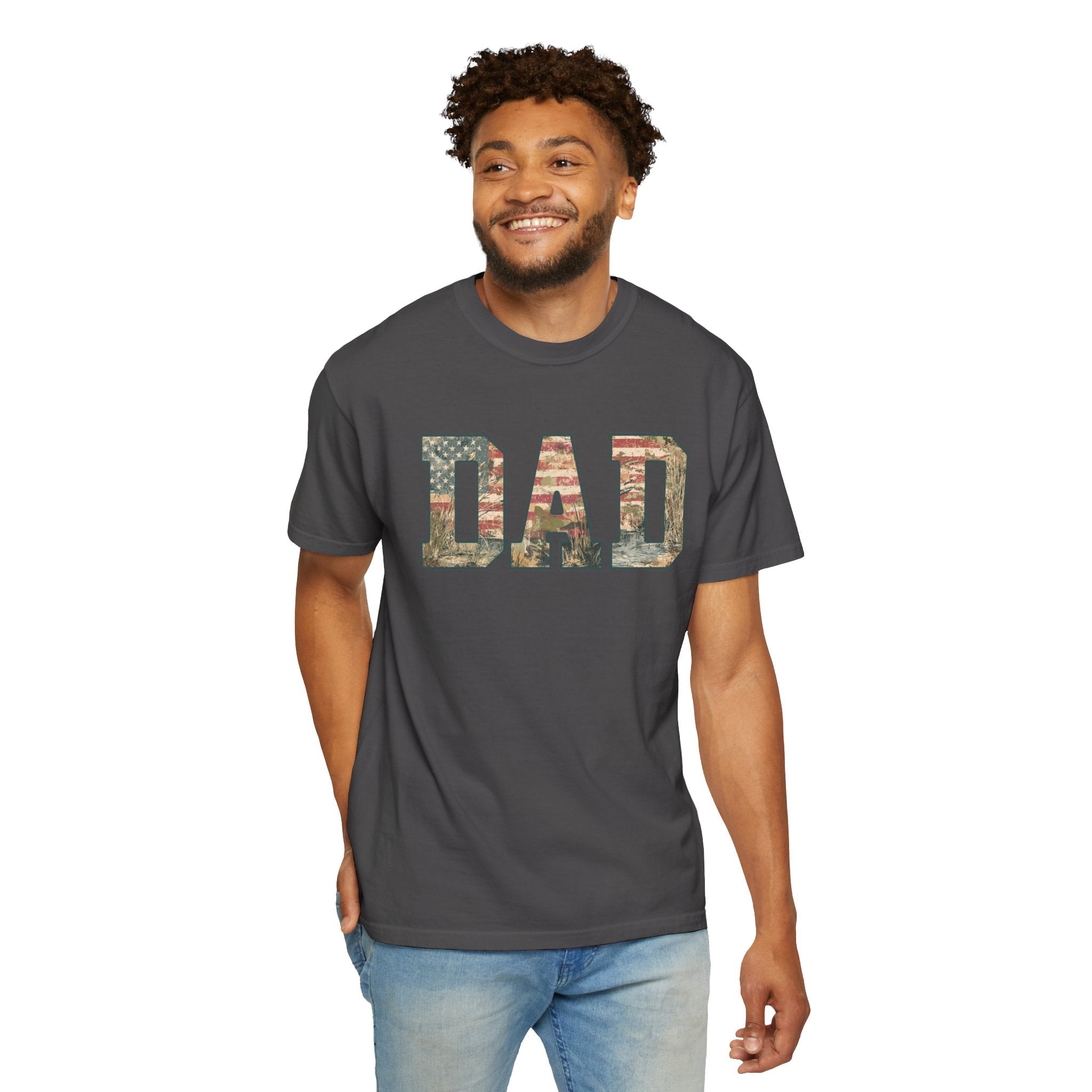 Dad Patriotic Camo T-Shirt – American Flag & Woodland Camouflage Dad Tee