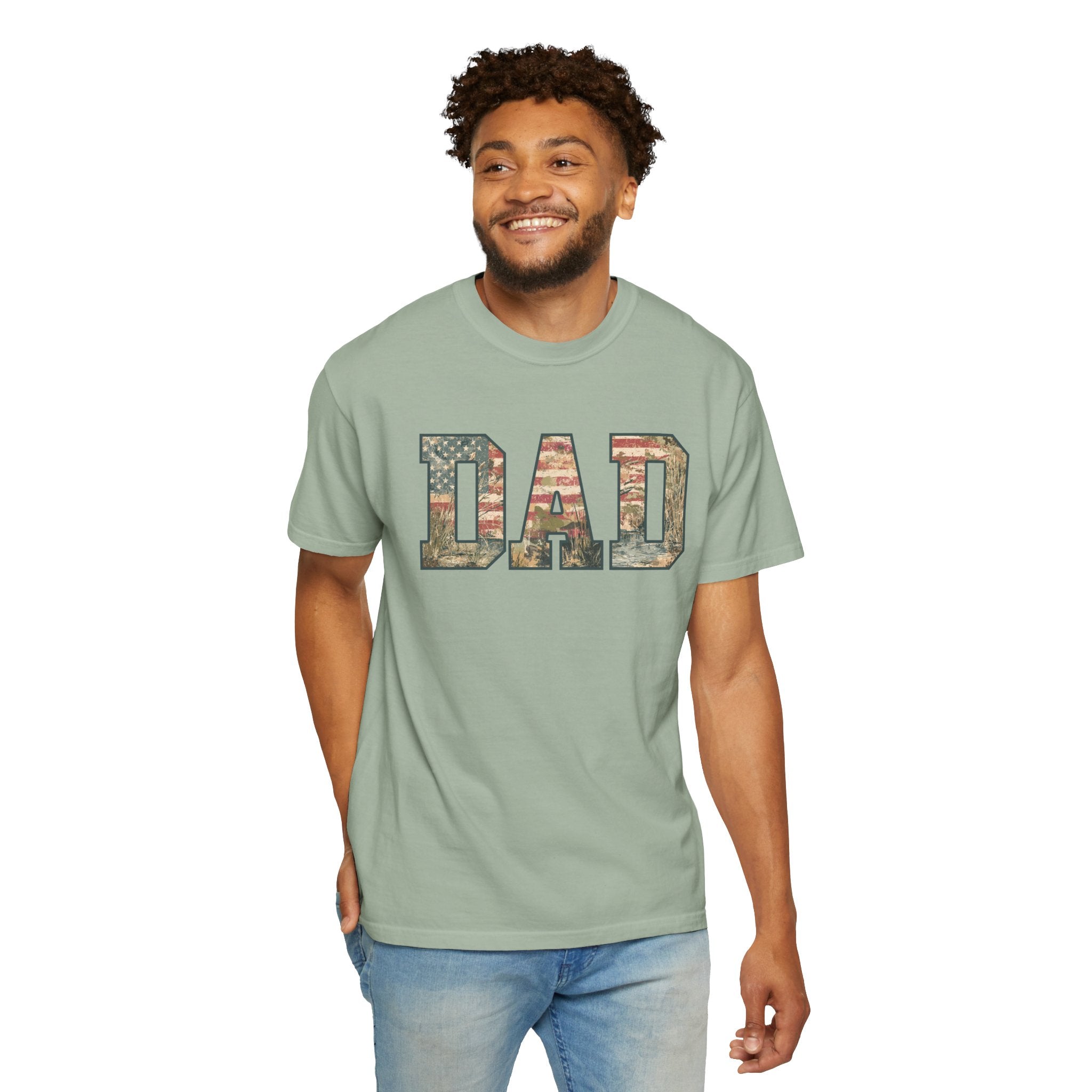 Dad Patriotic Camo T-Shirt – American Flag & Woodland Camouflage Dad Tee