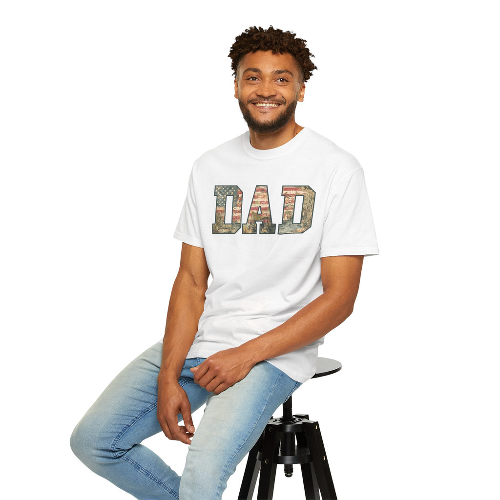Dad Patriotic Camo T-Shirt – American Flag & Woodland Camouflage Dad Tee