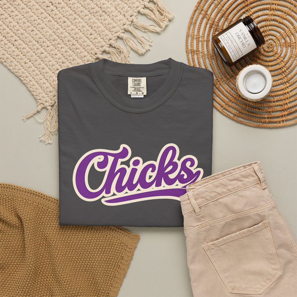 Chicks Script T‑Shirt — Vintage Baseball Style Logo Tee