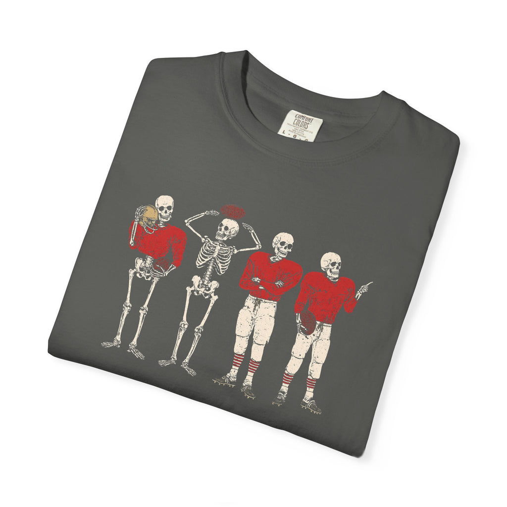 Skeleton Football Team Graphic T-Shirt — Vintage Sports Halloween Tee