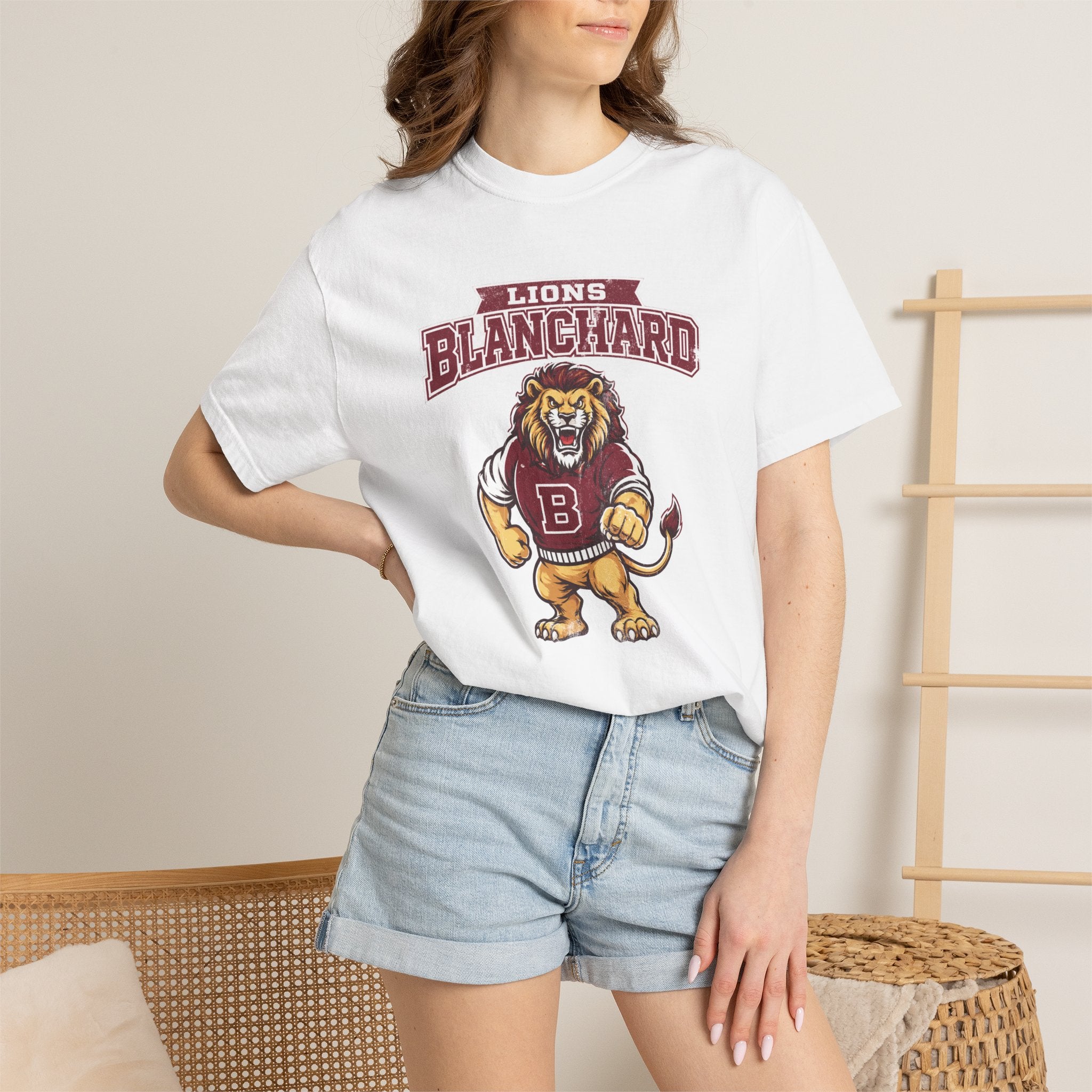 Blanchard Lions Mascot — Vintage School Spirit Tee