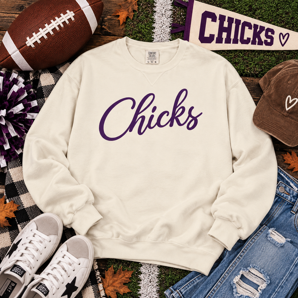 Chicks Script Crewneck Sweatshirt – Feminine Casual Pullover