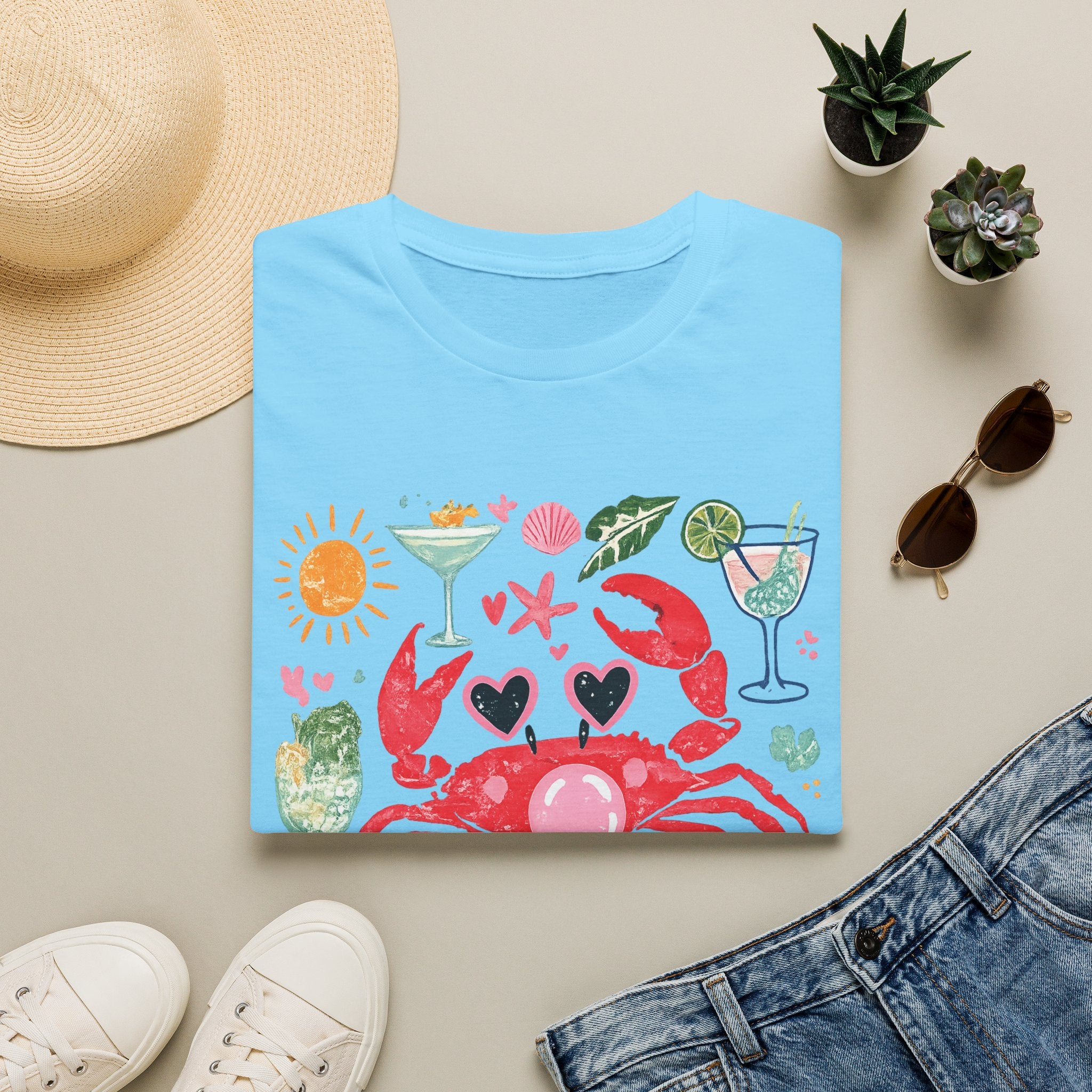 Crabby Cocktail Beach T-Shirt — Cute Summer Crab Graphic Tee