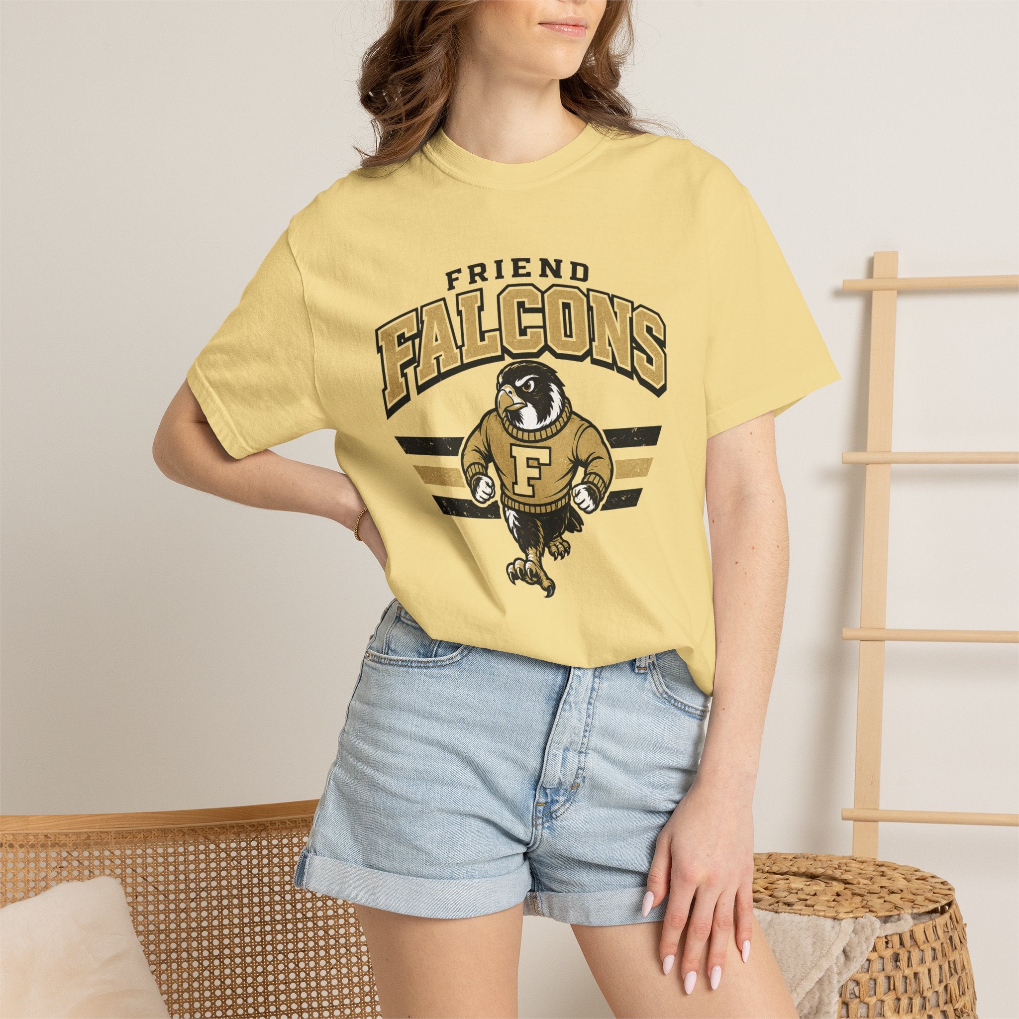 Falcons Vintage Mascot T-Shirt — "Friend Falcons" Retro School Tee