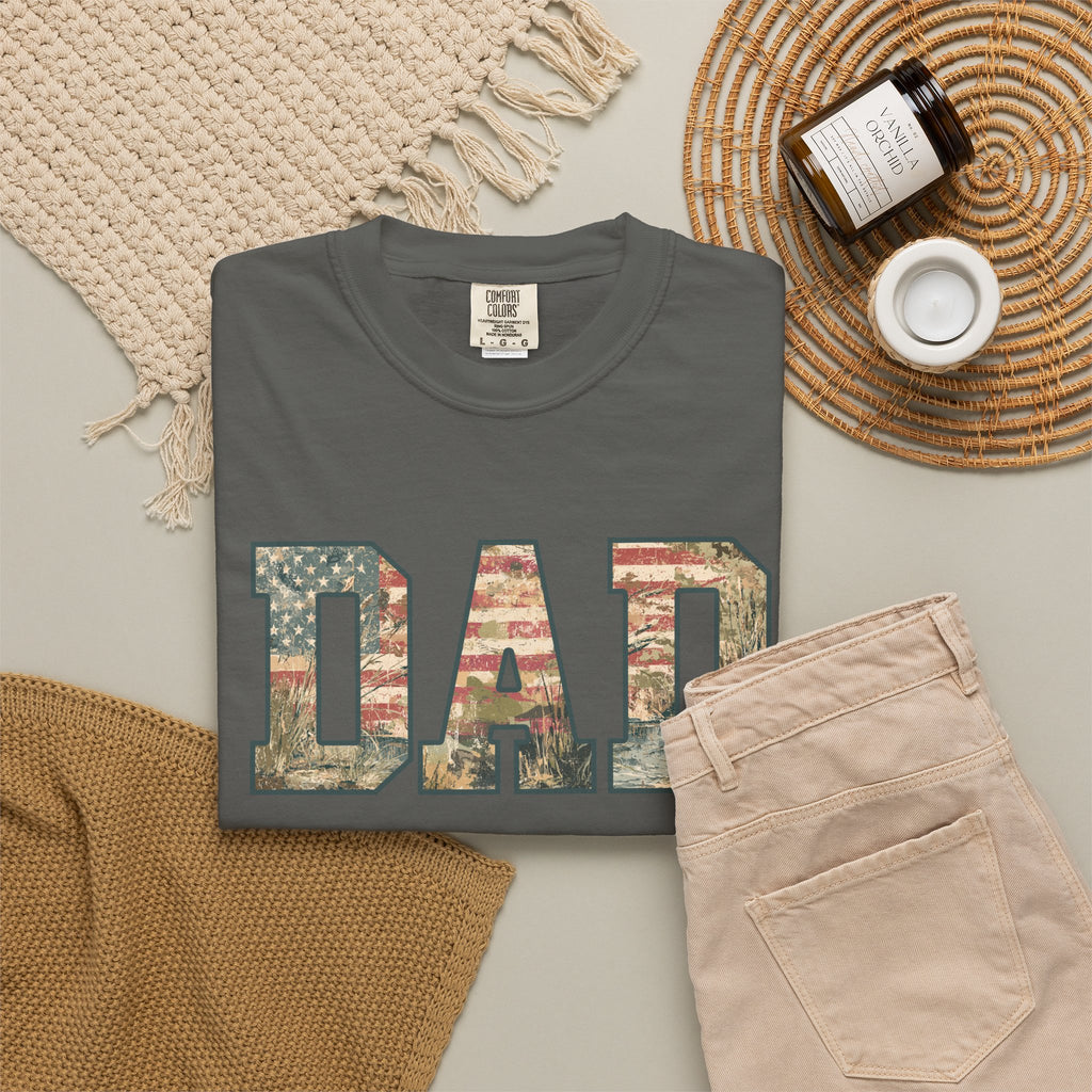 Dad Patriotic Camo T-Shirt – American Flag & Woodland Camouflage Dad Tee