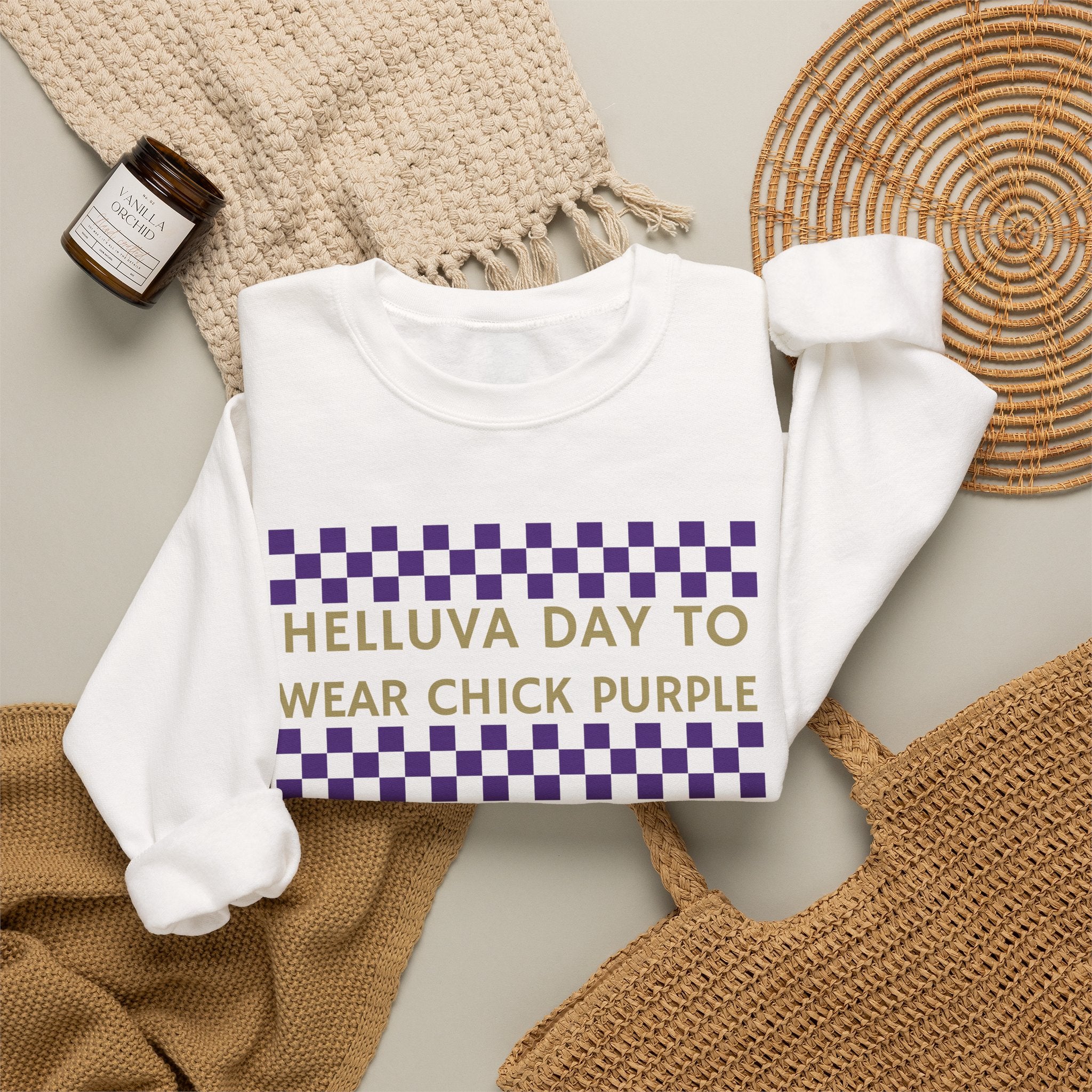 Helluva Day to Wear Chick Purple Checkerboard Graphic Sweatshirt
