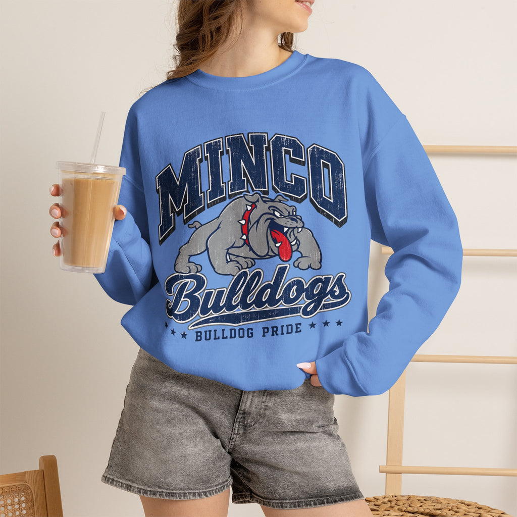 Minco Bulldogs Crewneck Sweatshirt — School Spirit Bulldog Pride Pullover
