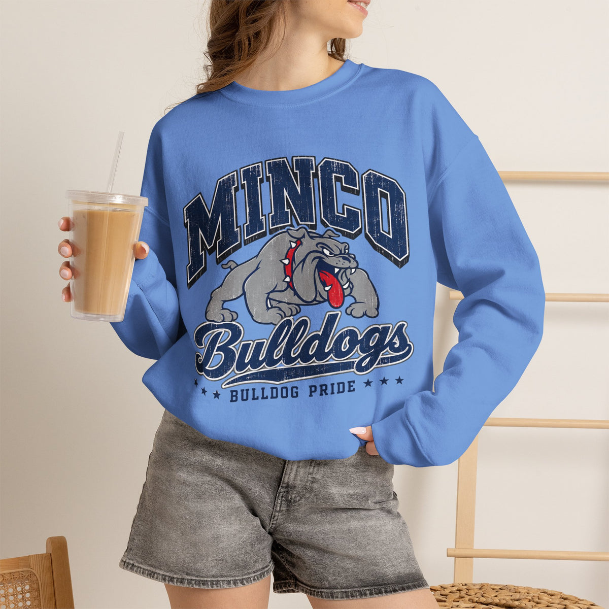 Minco Bulldogs Crewneck Sweatshirt — School Spirit Bulldog Pride Pullover
