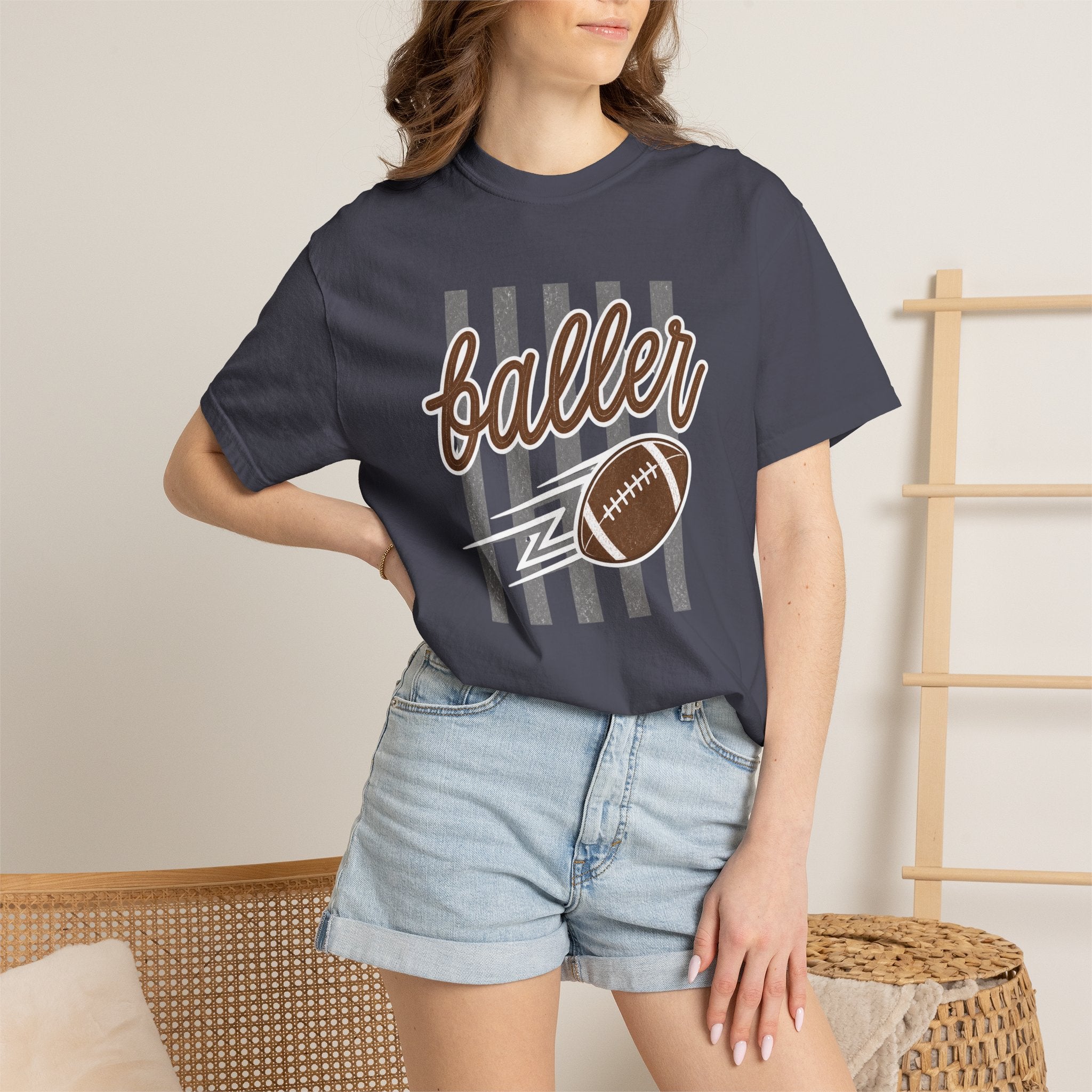 Retro Football Baller Comfort Colors Tee – Vintage Game Day Shirt
