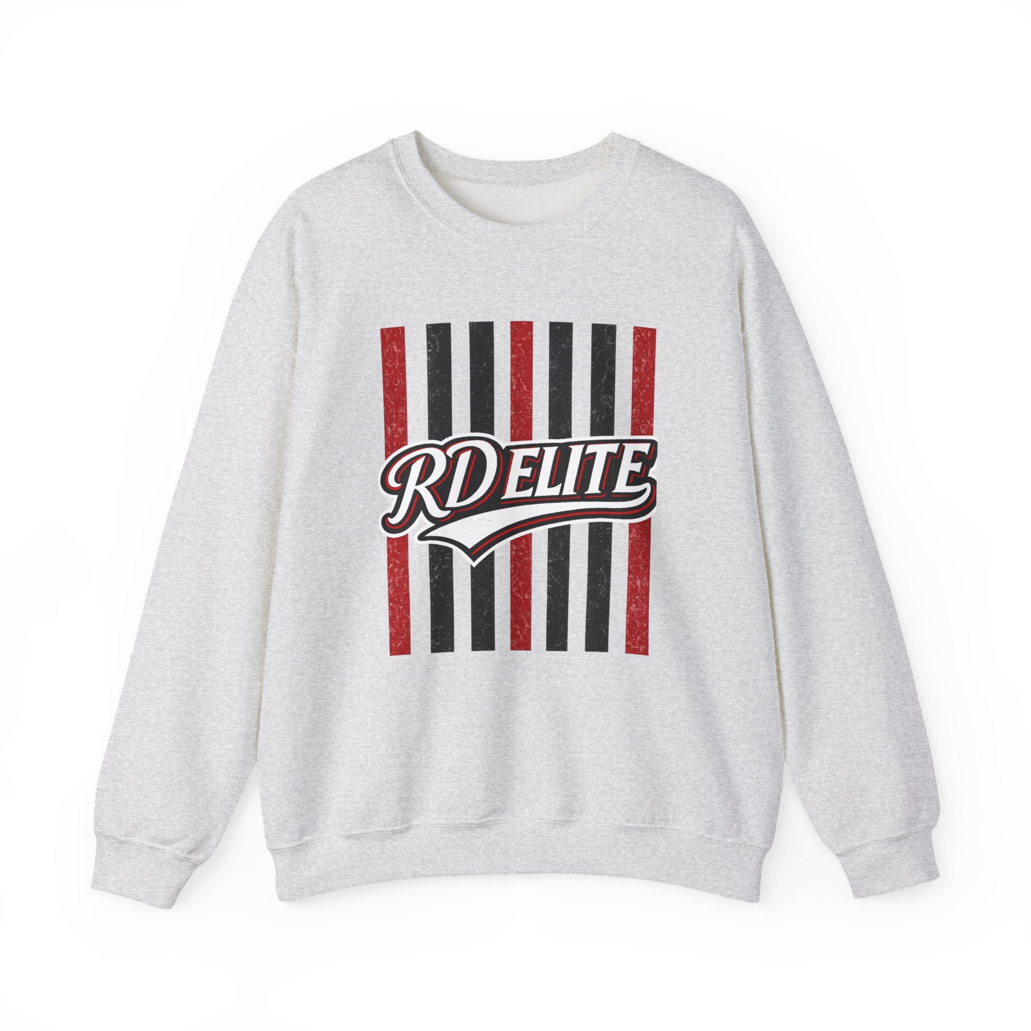 RD Elite Striped Crewneck Sweatshirt — Retro Red & Black Athletic Design