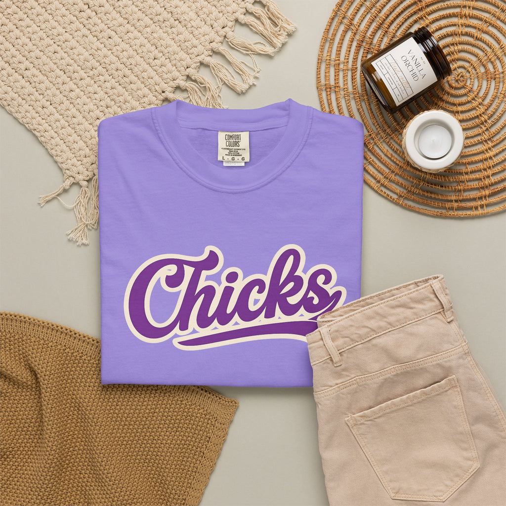 Chicks Script T‑Shirt — Vintage Baseball Style Logo Tee