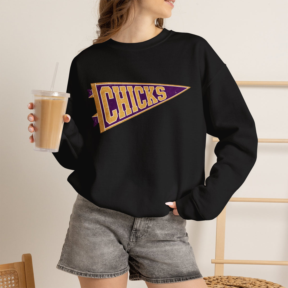 Chicks Vintage Pennant Crewneck Sweatshirt