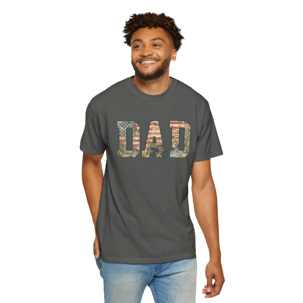 Dad Patriotic Camo T-Shirt – American Flag & Woodland Camouflage Dad Tee