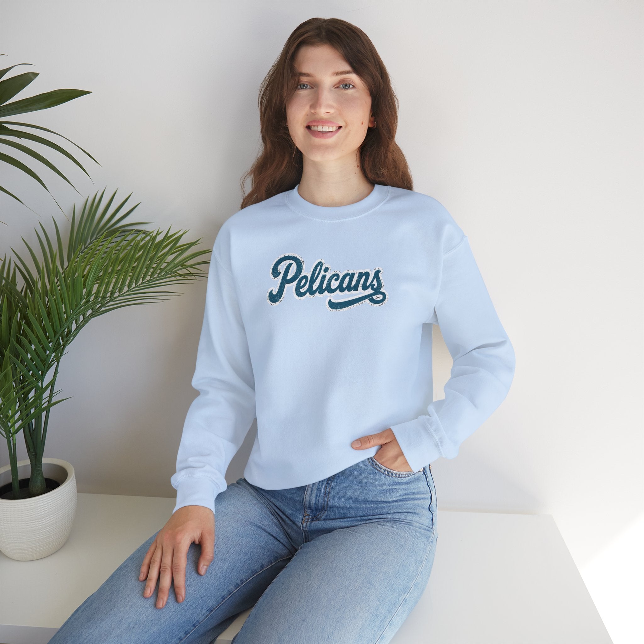 Pelicans Script Gildan Adult Crewneck Sweatshirt