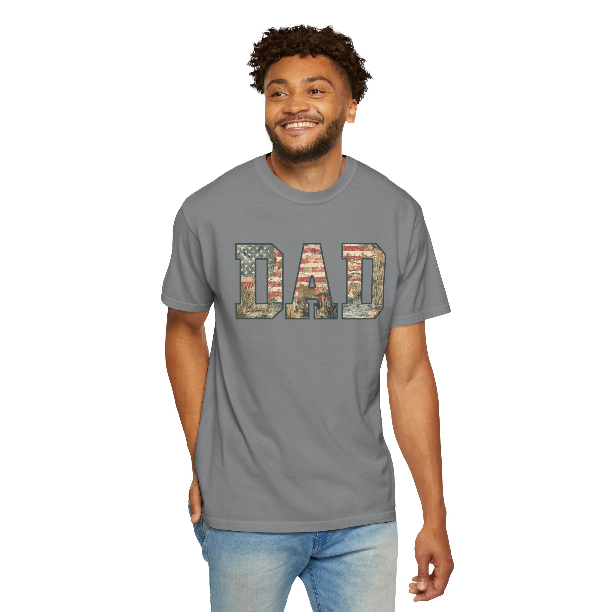 Dad Patriotic Camo T-Shirt – American Flag & Woodland Camouflage Dad Tee