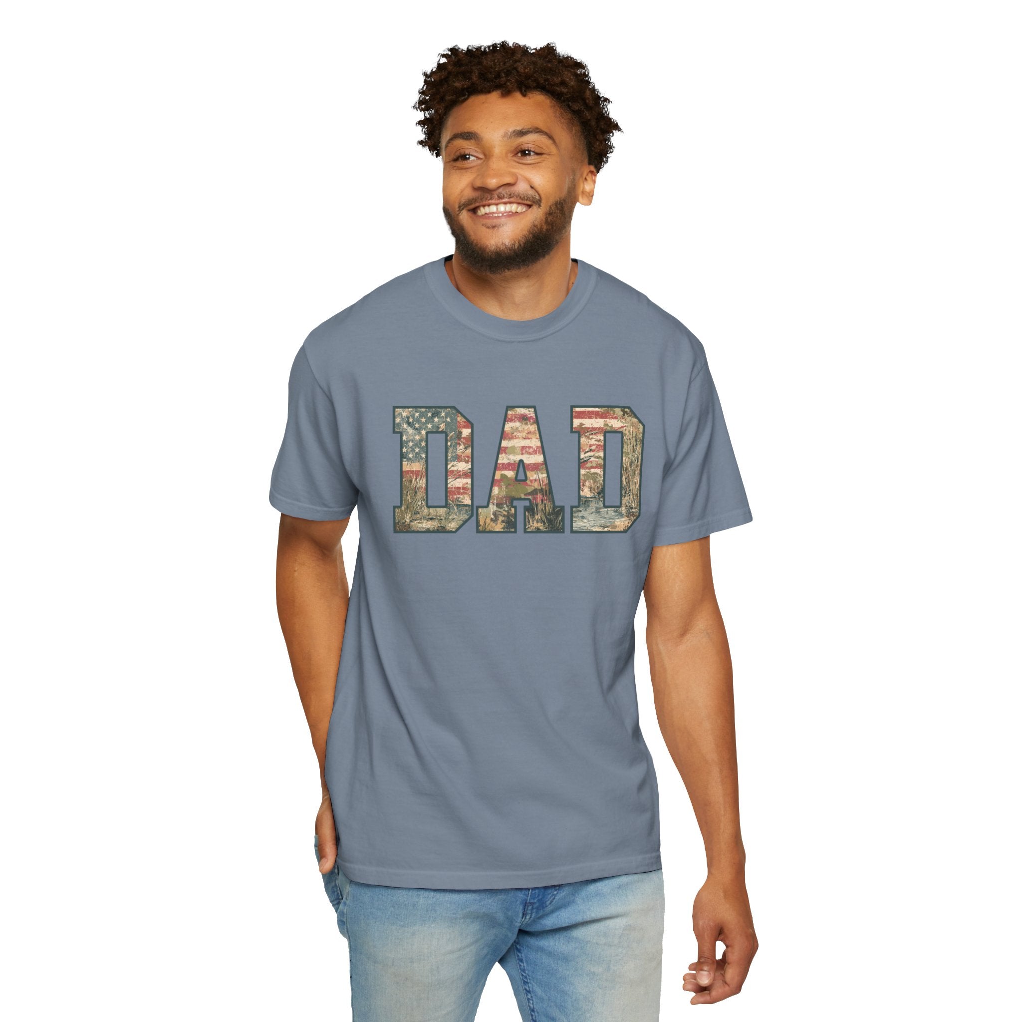 Dad Patriotic Camo T-Shirt – American Flag & Woodland Camouflage Dad Tee