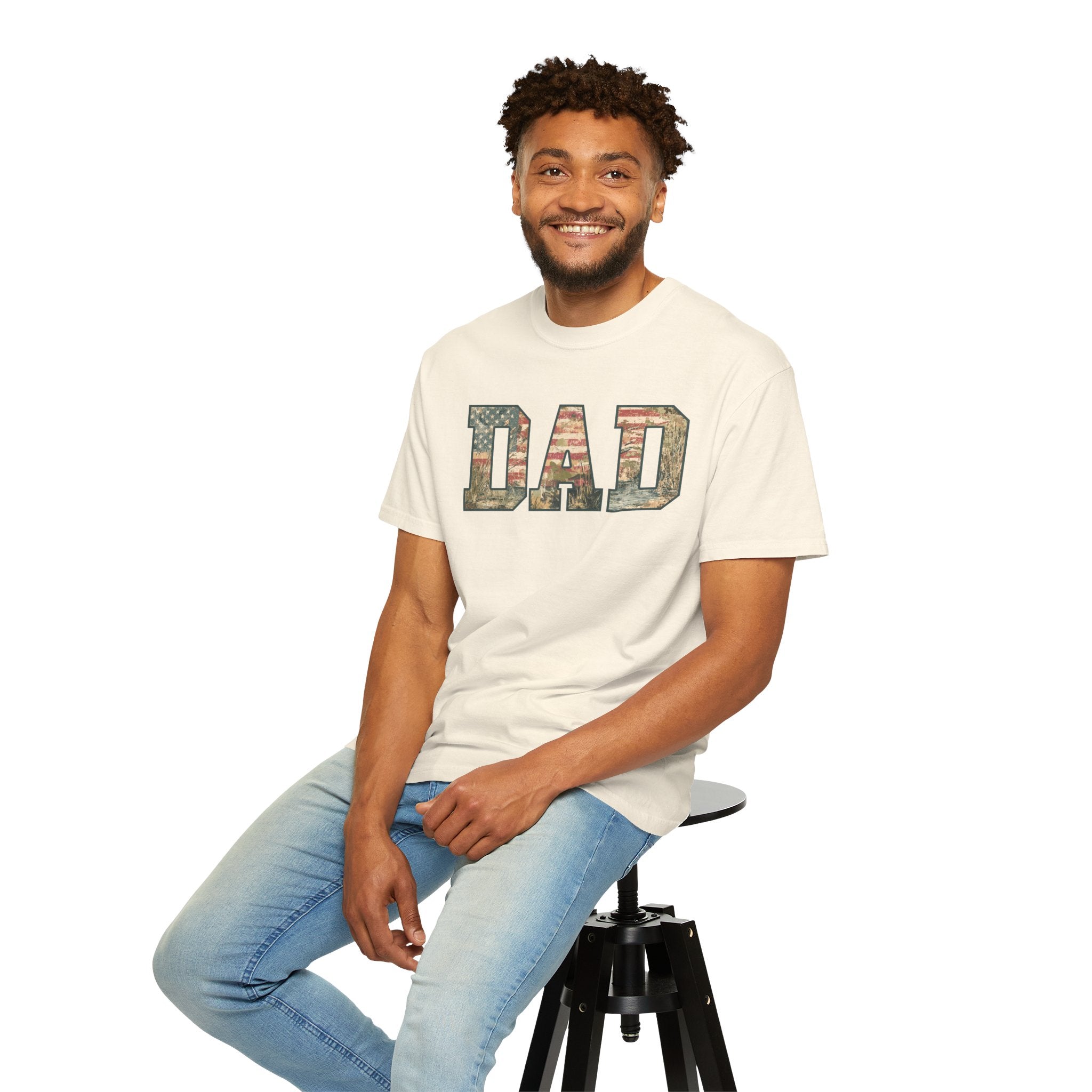 Dad Patriotic Camo T-Shirt – American Flag & Woodland Camouflage Dad Tee