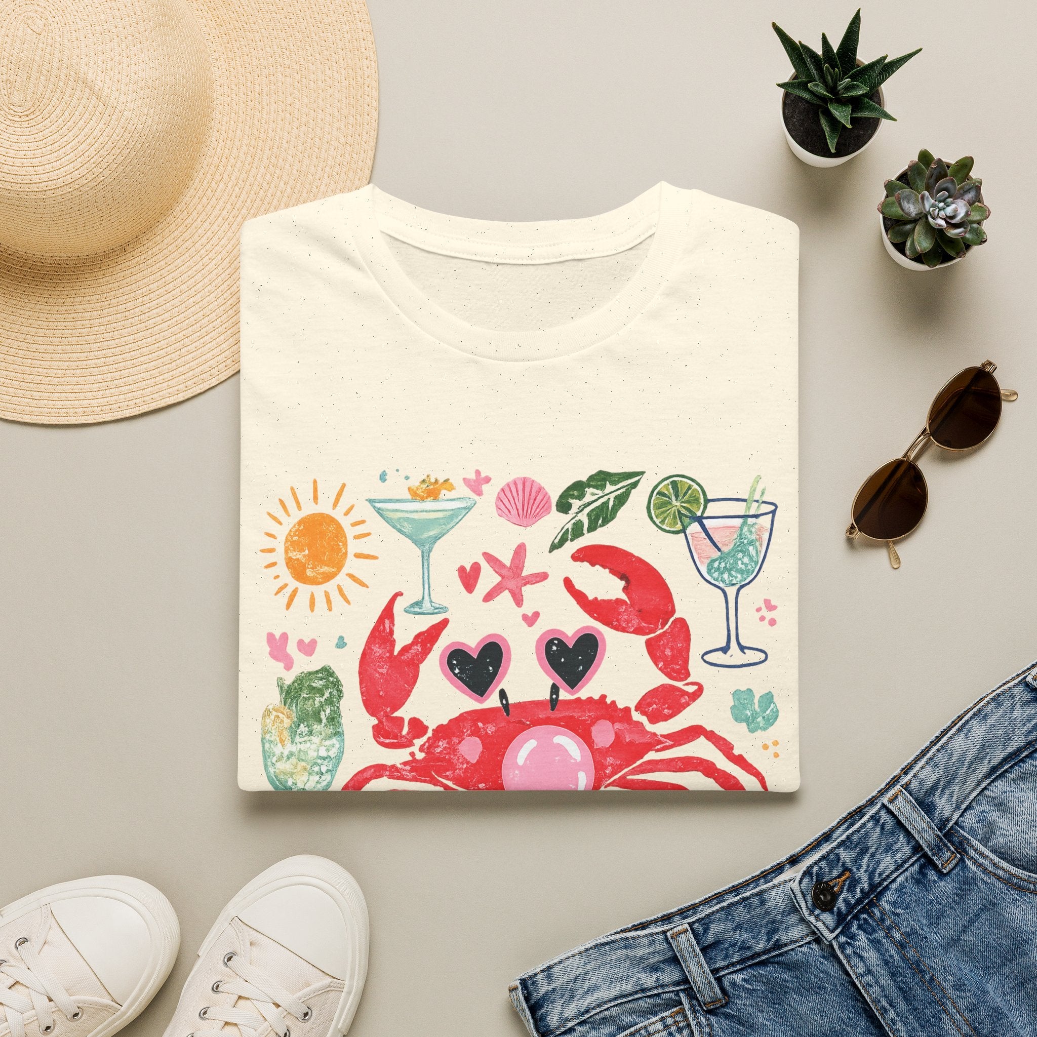 Crabby Cocktail Beach T-Shirt — Cute Summer Crab Graphic Tee