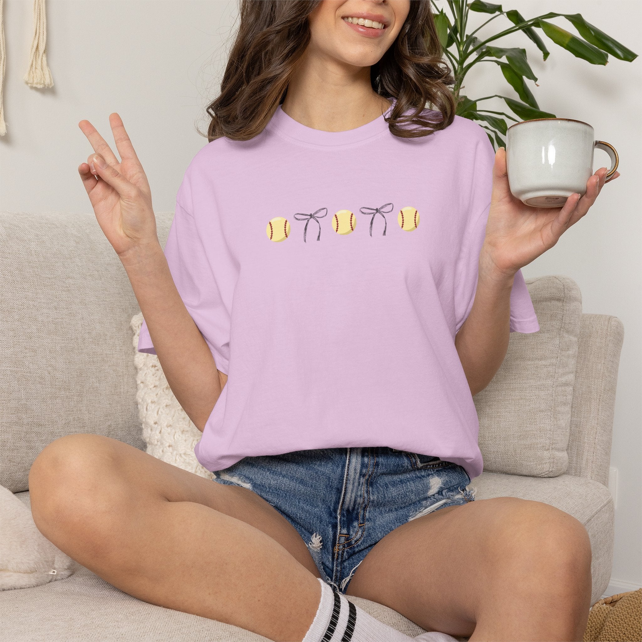 Simplistic Softball Bow - Comfort Colors Tee