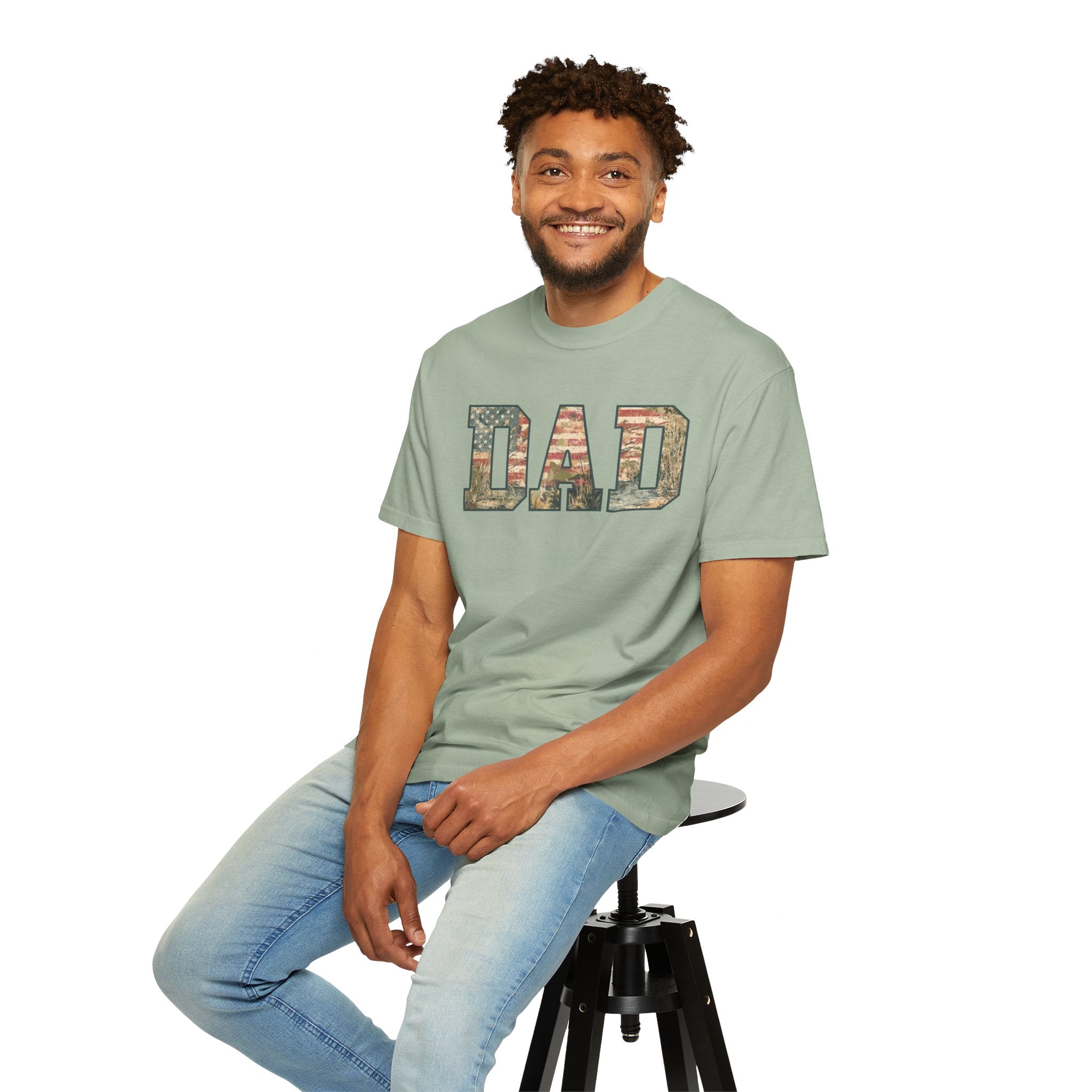 Dad Patriotic Camo T-Shirt – American Flag & Woodland Camouflage Dad Tee