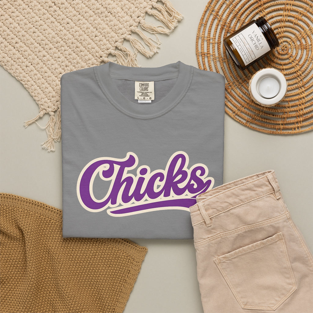 Chicks Script T‑Shirt — Vintage Baseball Style Logo Tee