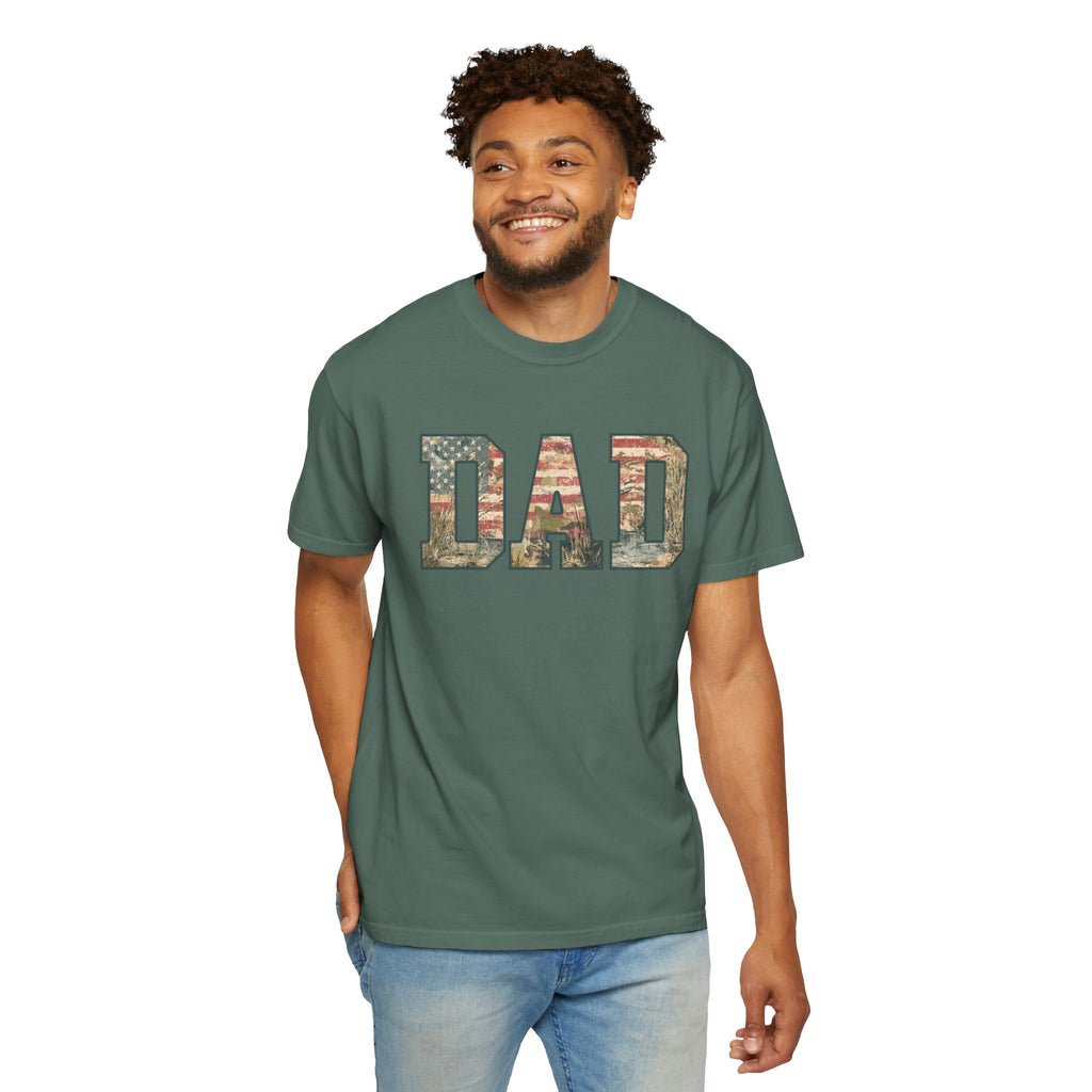 Dad Patriotic Camo T-Shirt – American Flag & Woodland Camouflage Dad Tee