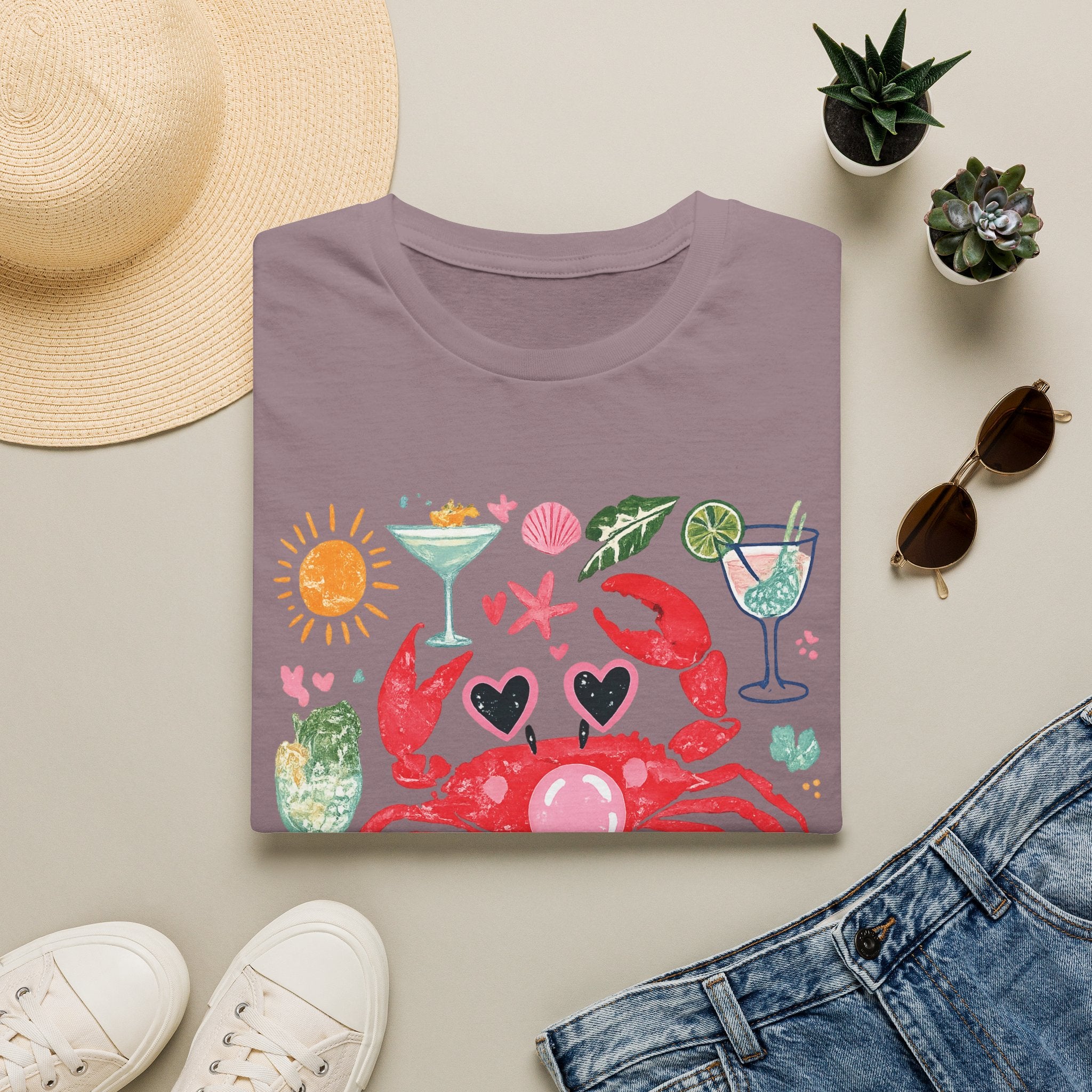 Crabby Cocktail Beach T-Shirt — Cute Summer Crab Graphic Tee