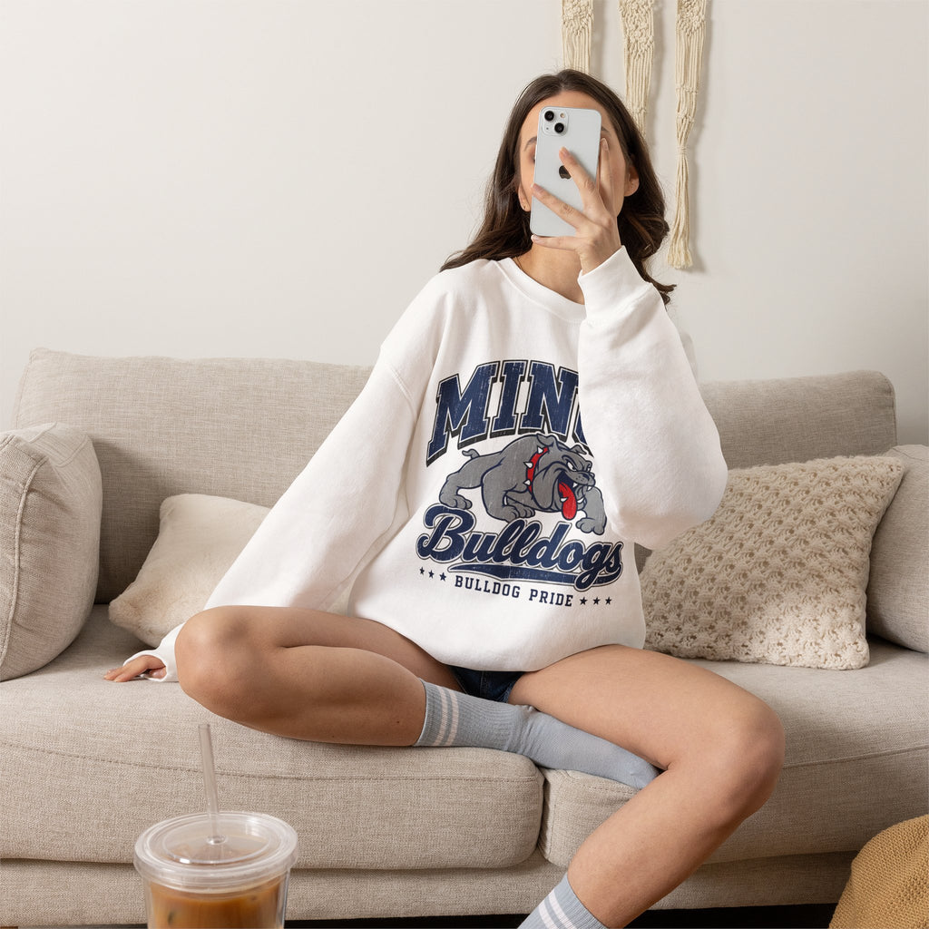 Minco Bulldogs Crewneck Sweatshirt — School Spirit Bulldog Pride Pullover