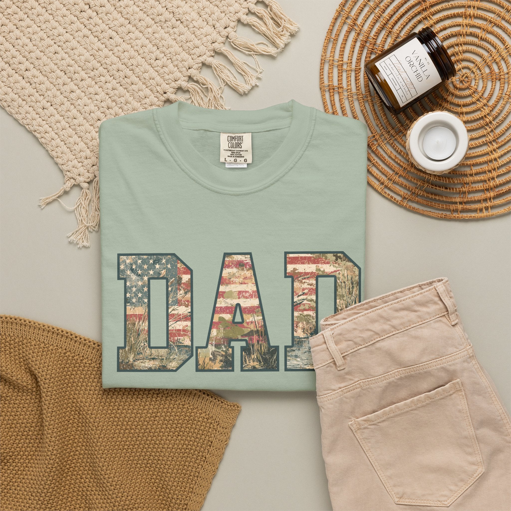 Dad Patriotic Camo T-Shirt – American Flag & Woodland Camouflage Dad Tee