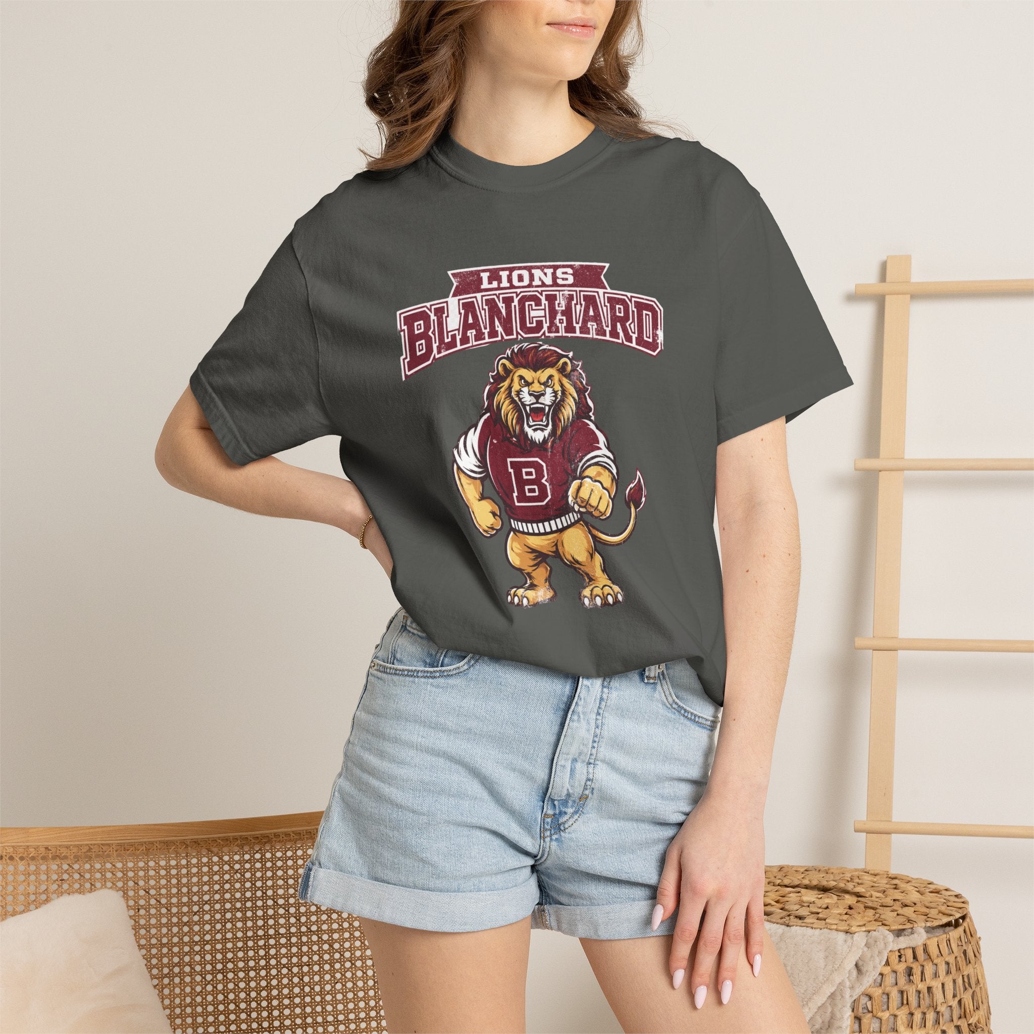 Blanchard Lions Mascot — Vintage School Spirit Tee