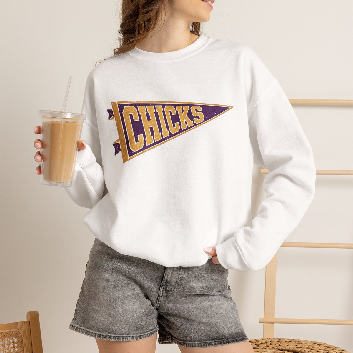 Chicks Vintage Pennant Crewneck Sweatshirt