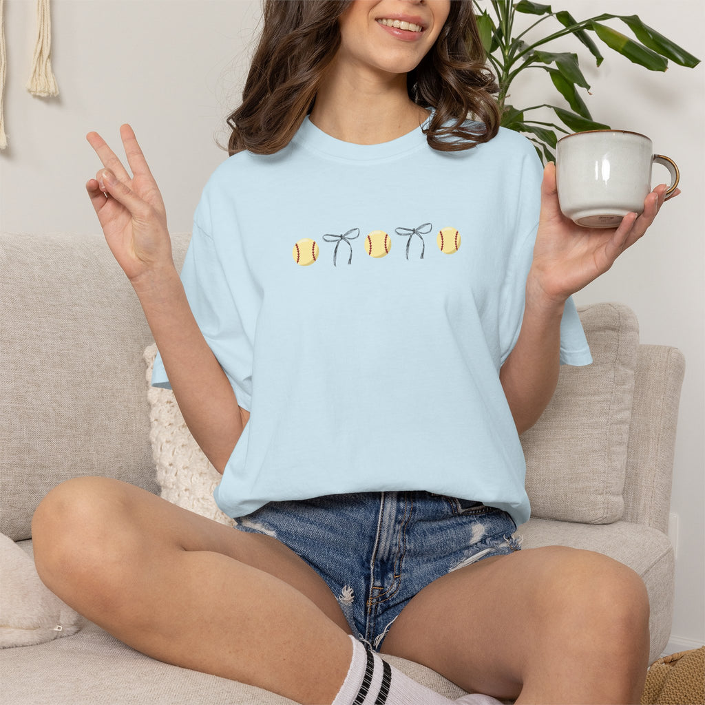 Simplistic Softball Bow - Comfort Colors Tee