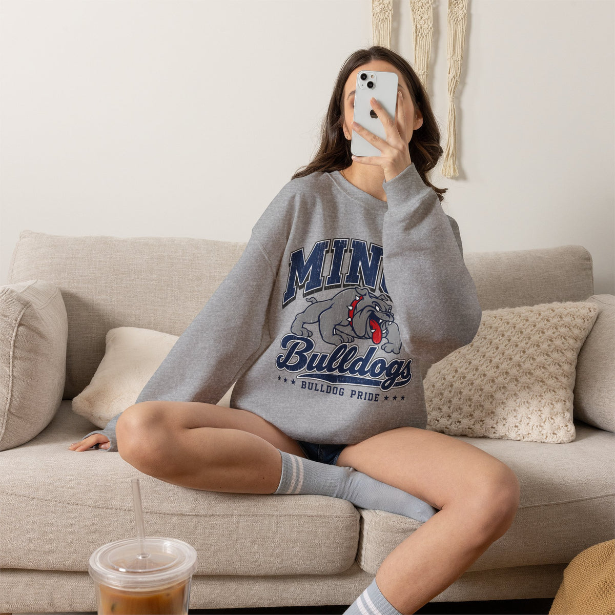 Minco Bulldogs Crewneck Sweatshirt — School Spirit Bulldog Pride Pullover