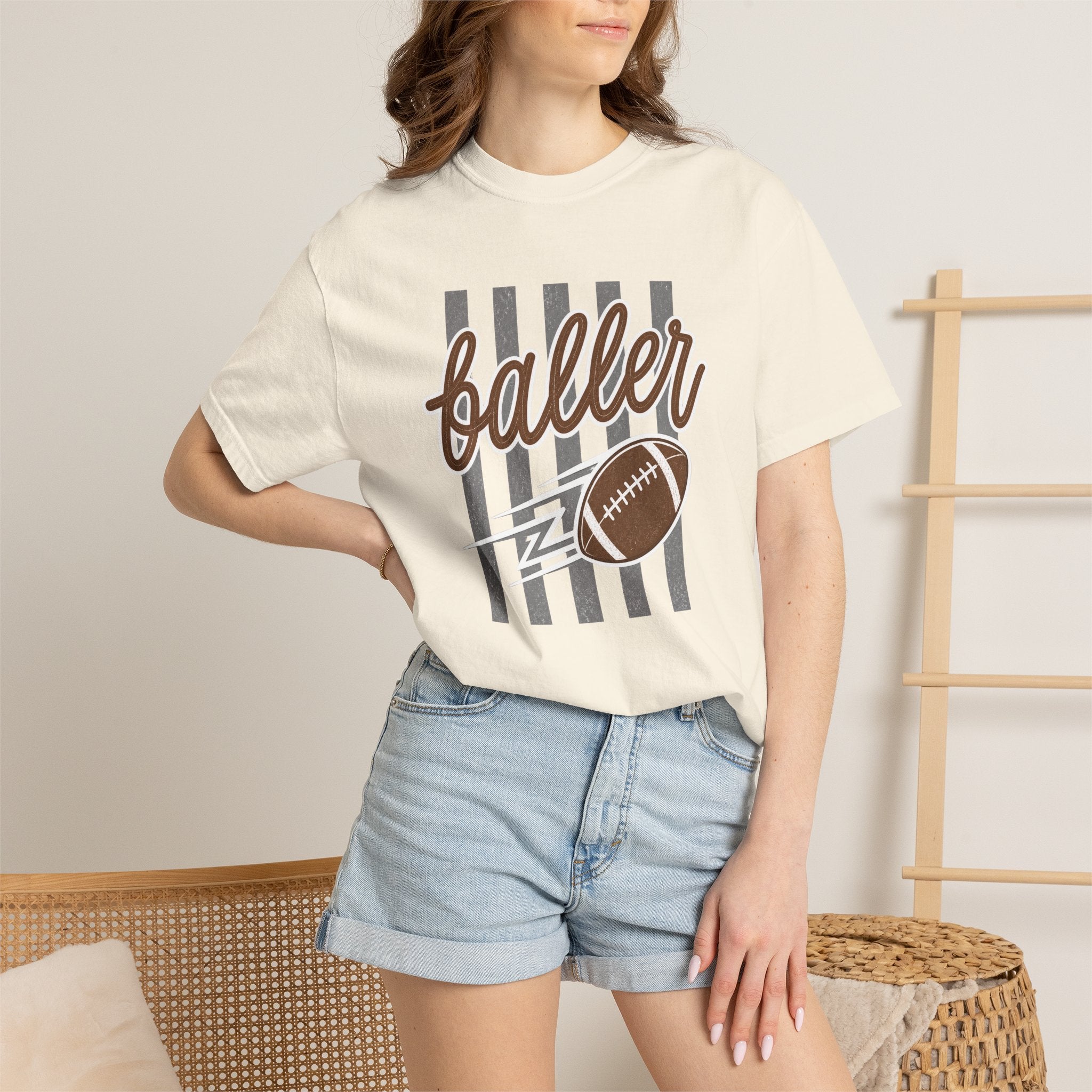 Retro Football Baller Comfort Colors Tee – Vintage Game Day Shirt