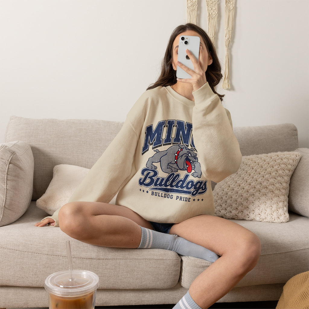 Minco Bulldogs Crewneck Sweatshirt — School Spirit Bulldog Pride Pullover