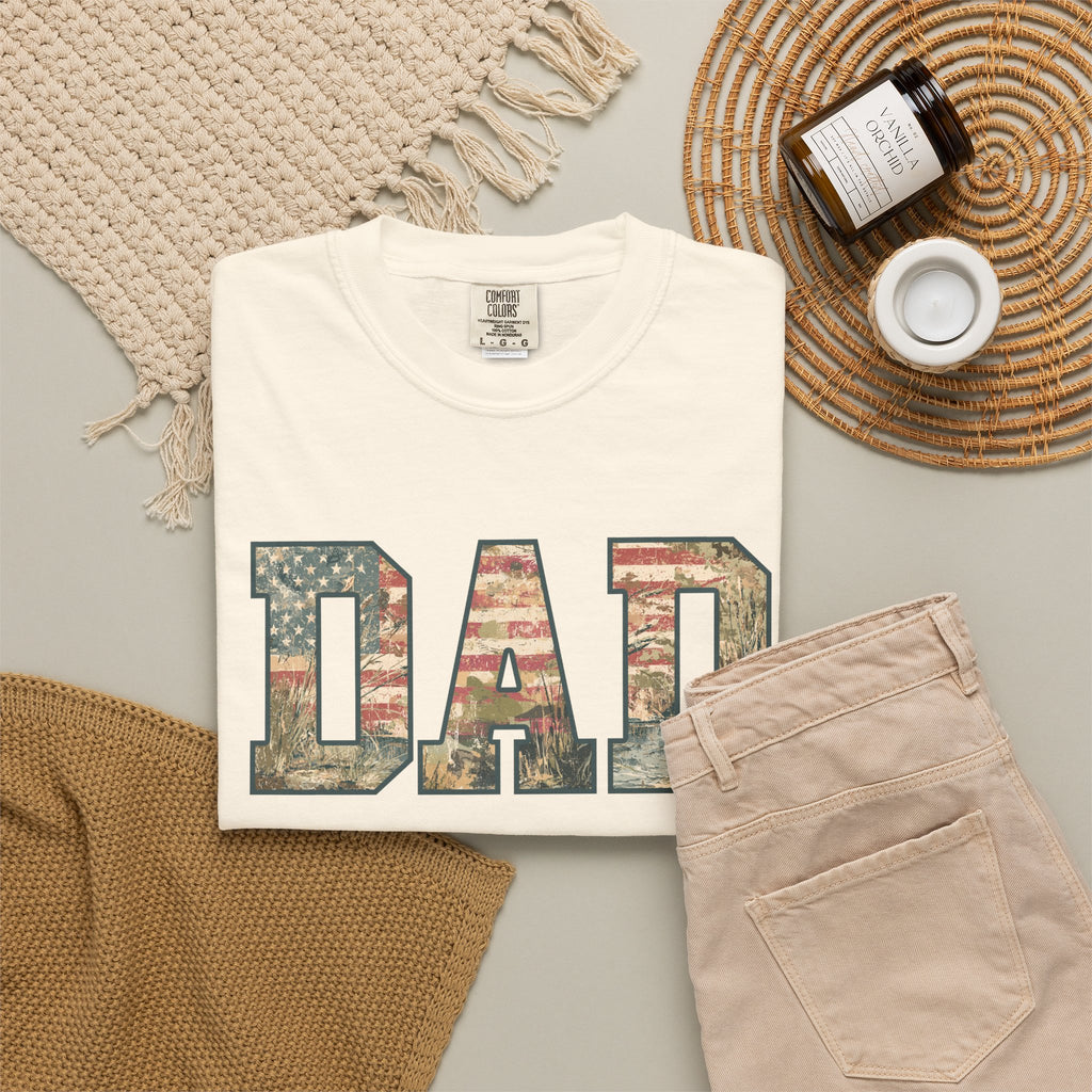 Dad Patriotic Camo T-Shirt – American Flag & Woodland Camouflage Dad Tee