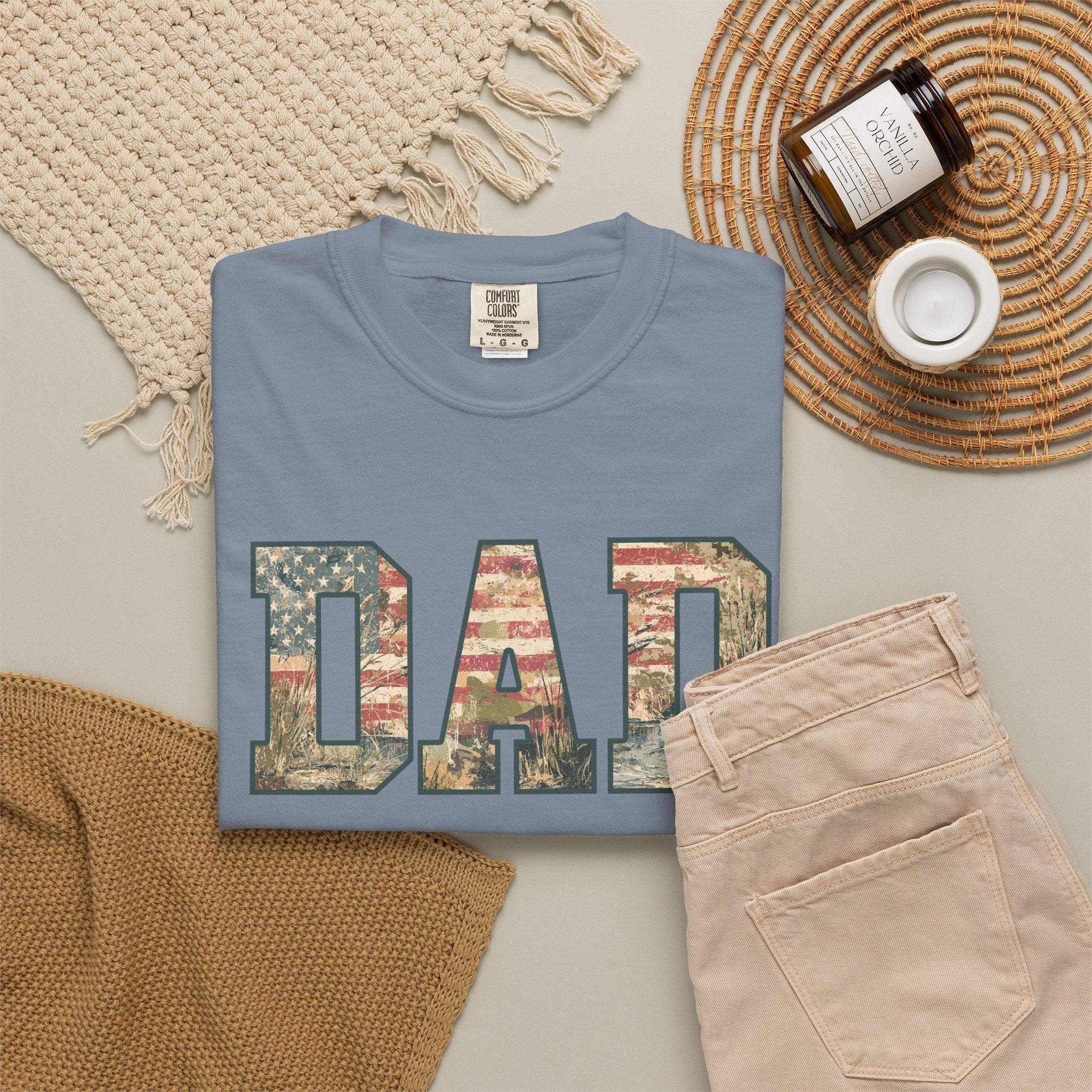 Dad Patriotic Camo T-Shirt – American Flag & Woodland Camouflage Dad Tee