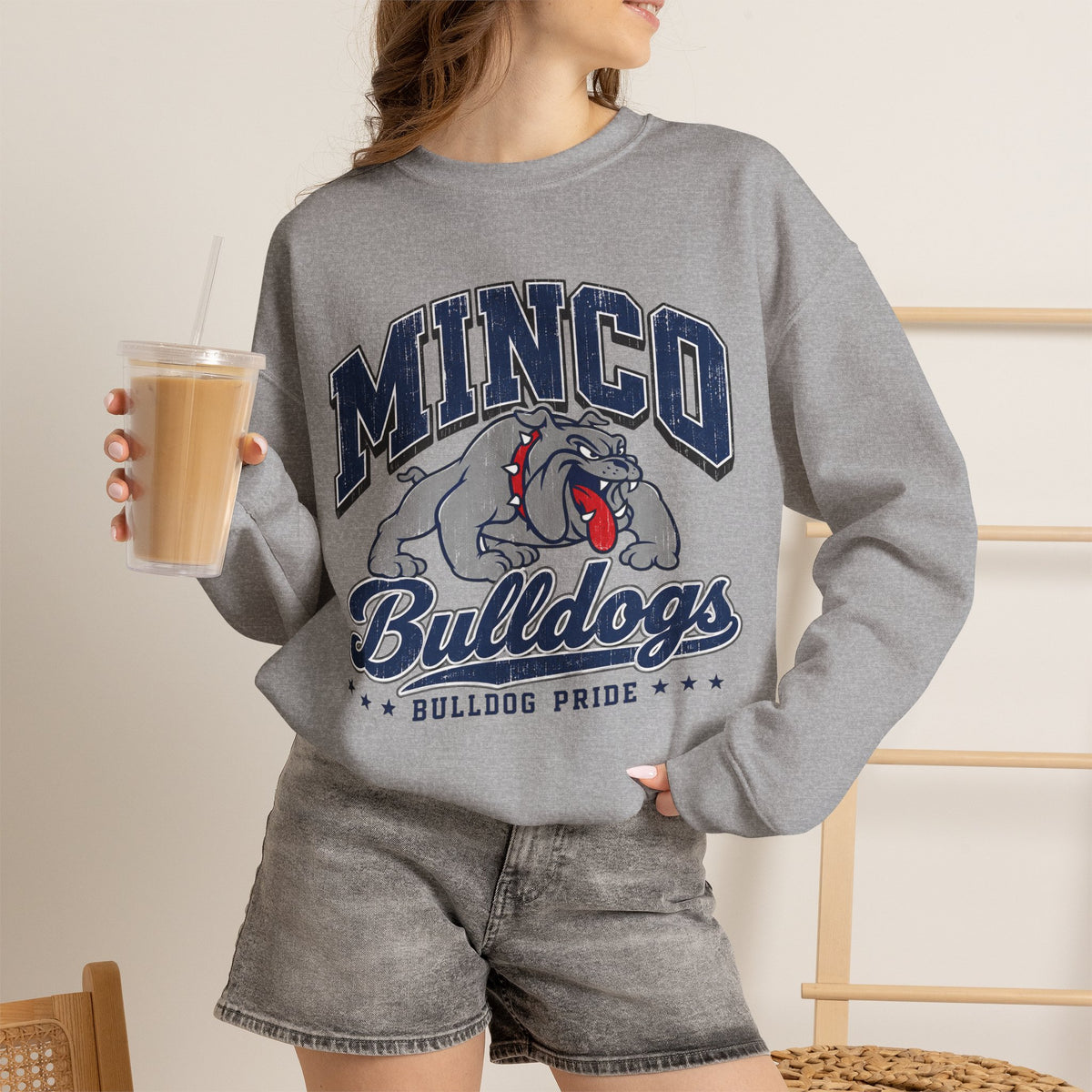 Minco Bulldogs Crewneck Sweatshirt — School Spirit Bulldog Pride Pullover