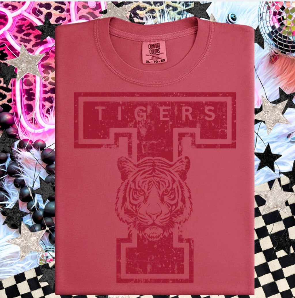 Tigers Letter T-Shirt — Vintage Distressed Tiger Graphic Tee