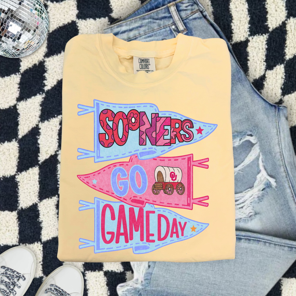 Sooners Pennant T-Shirt — “Sooners Go Game Day” College Football Tee