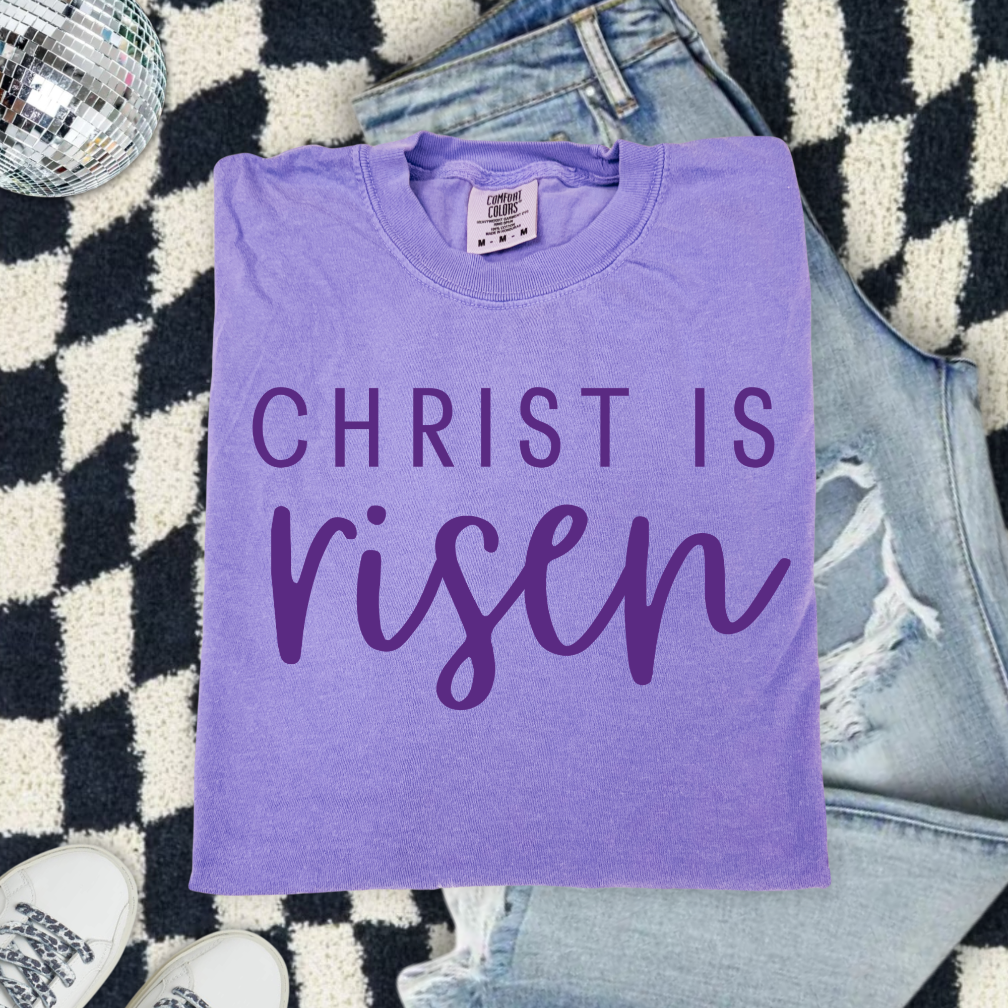 Christ Is Risen Comfort Colors T-Shirt — Easter Christian Faith Shirt