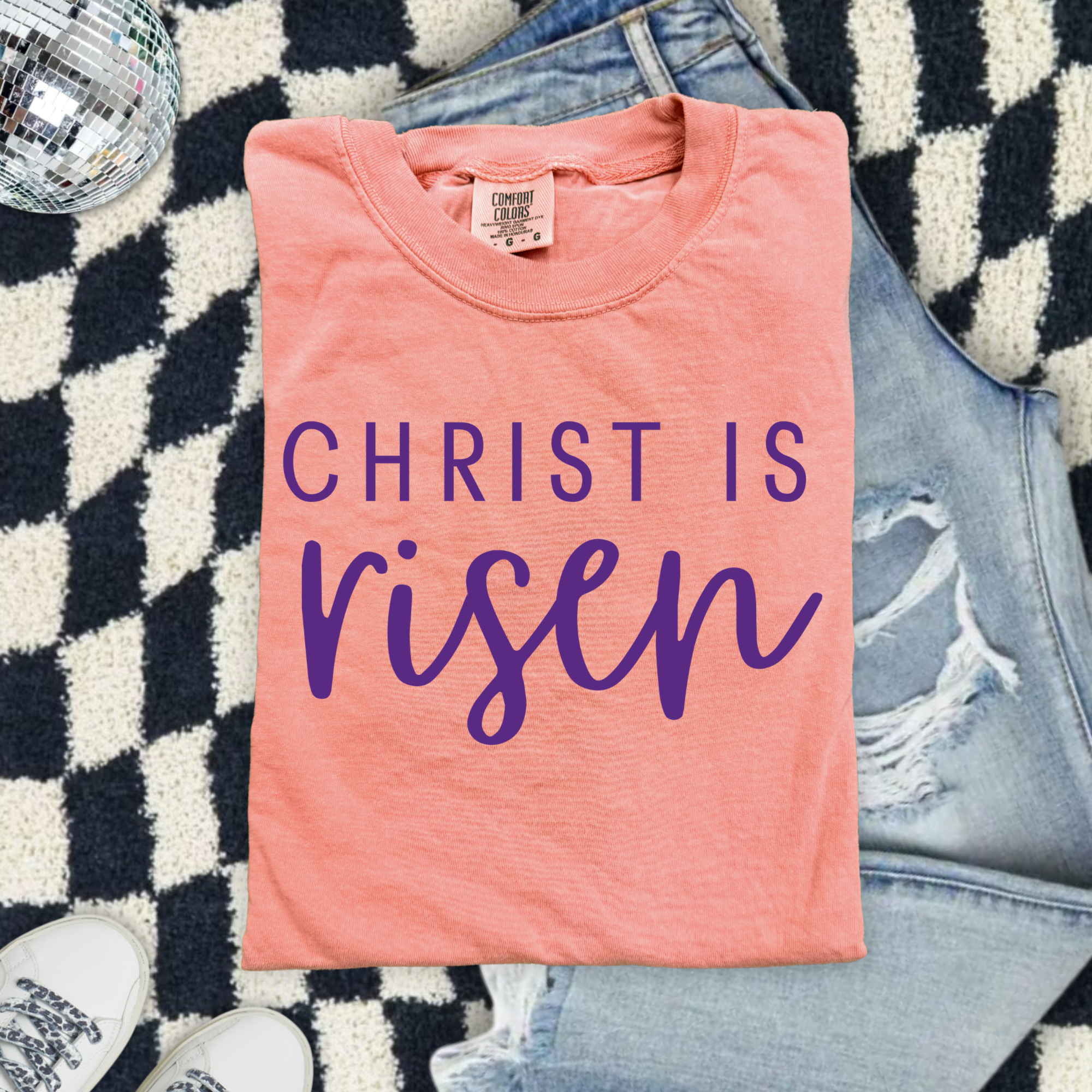 Christ Is Risen Comfort Colors T-Shirt — Easter Christian Faith Shirt