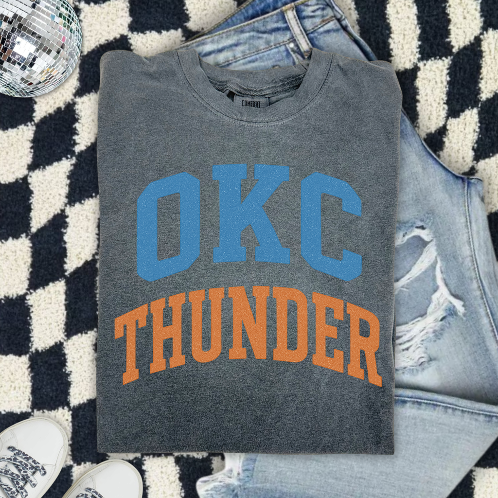 OKC Thunder Basketball Comfort Colors T-Shirt — Retro Team Logo Tee