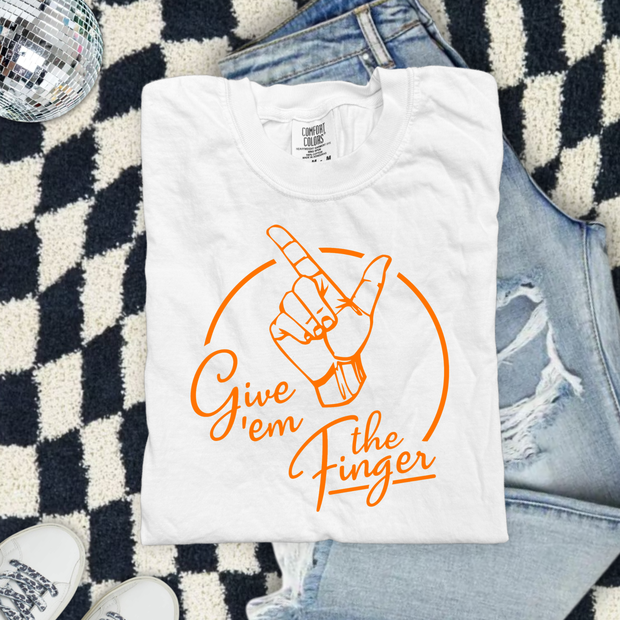 Give 'Em The Finger Comfort Colors T-Shirt — Retro Hand Graphic Tee