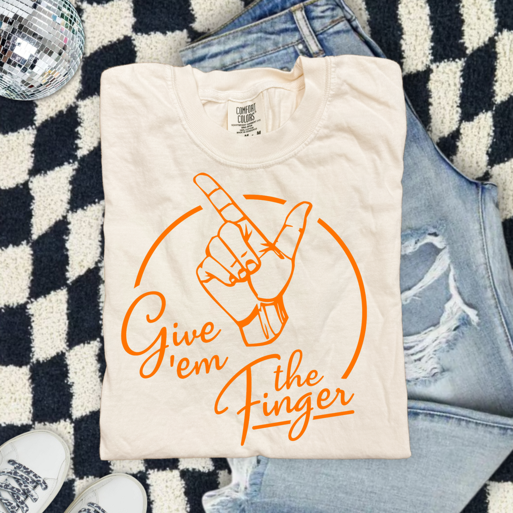 Give 'Em The Finger Comfort Colors T-Shirt — Retro Hand Graphic Tee