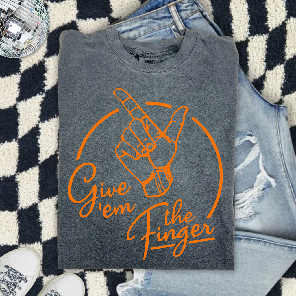 Give 'Em The Finger Comfort Colors T-Shirt — Retro Hand Graphic Tee