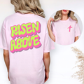 Risen Above Comfort Colors T-Shirt — Neon Bubble Script Cross
