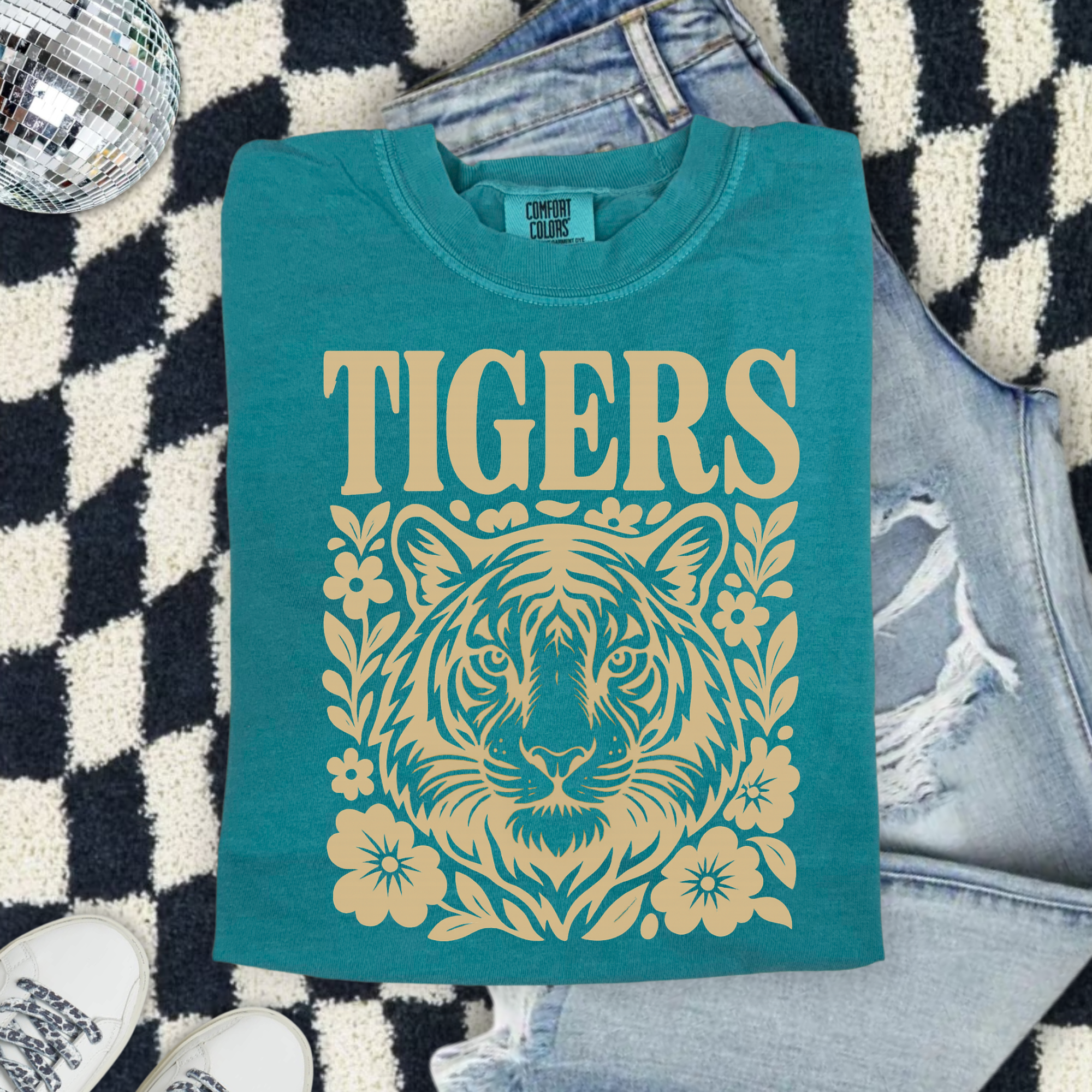 Tigers Floral Tiger Face Comfort Colors T-Shirt